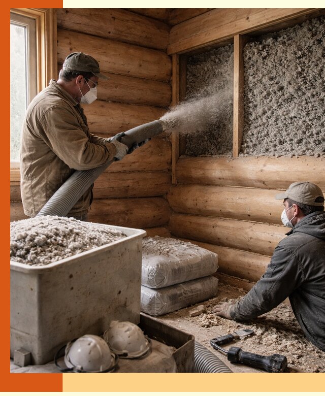 Утепление дома из бруса эковатой в Черкесске