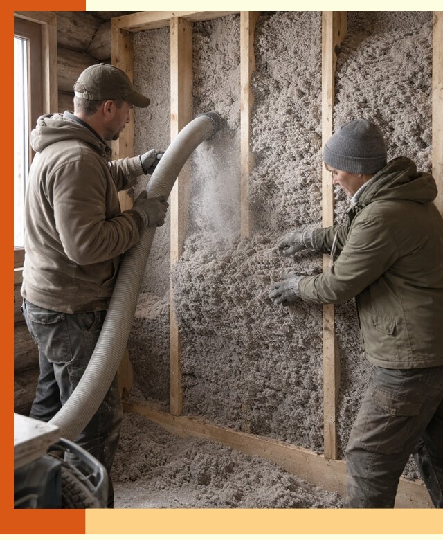 Утепление бревенчатого дома эковатой в Черкесске