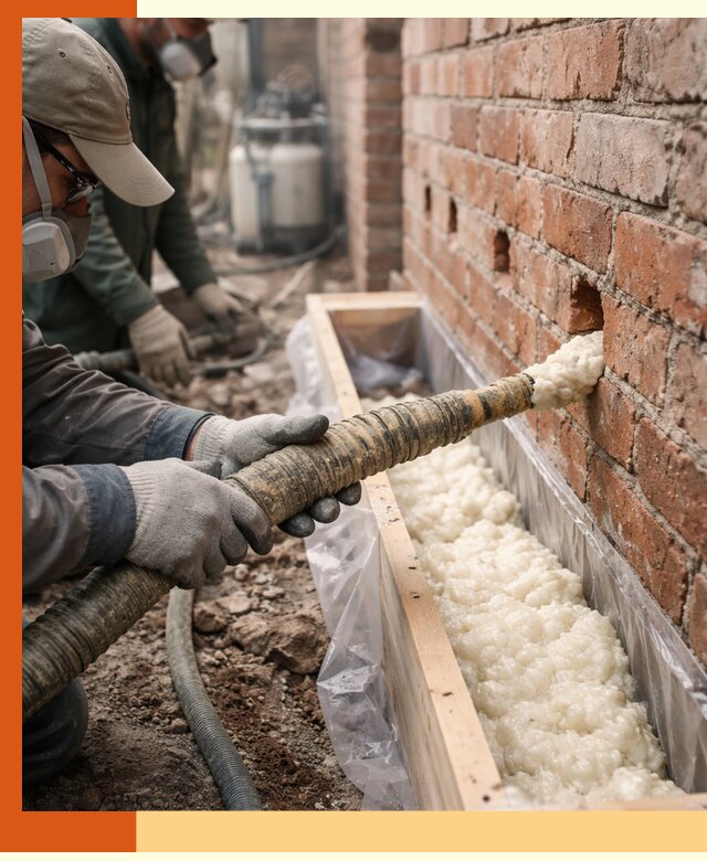 Заливка ППУ в пустоты кирпичной стены в Черкесске