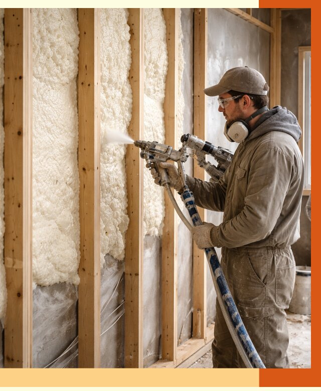 Утепление каркасной стены ППУ в Черкесске от 4333 руб./м2 под ключ | ТепломастерЧрк