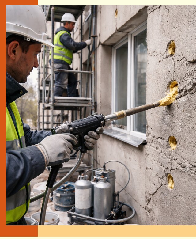 Заполнение пустот в фасаде и утепление стен в Черкесске