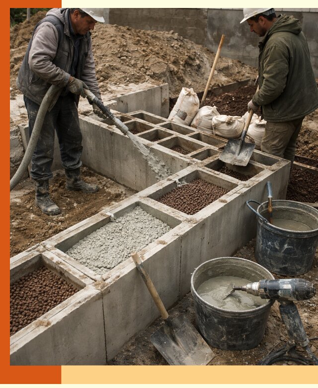 Заполнение полостей фундамента в Черкесске герметичным утеплением и повышением прочности
